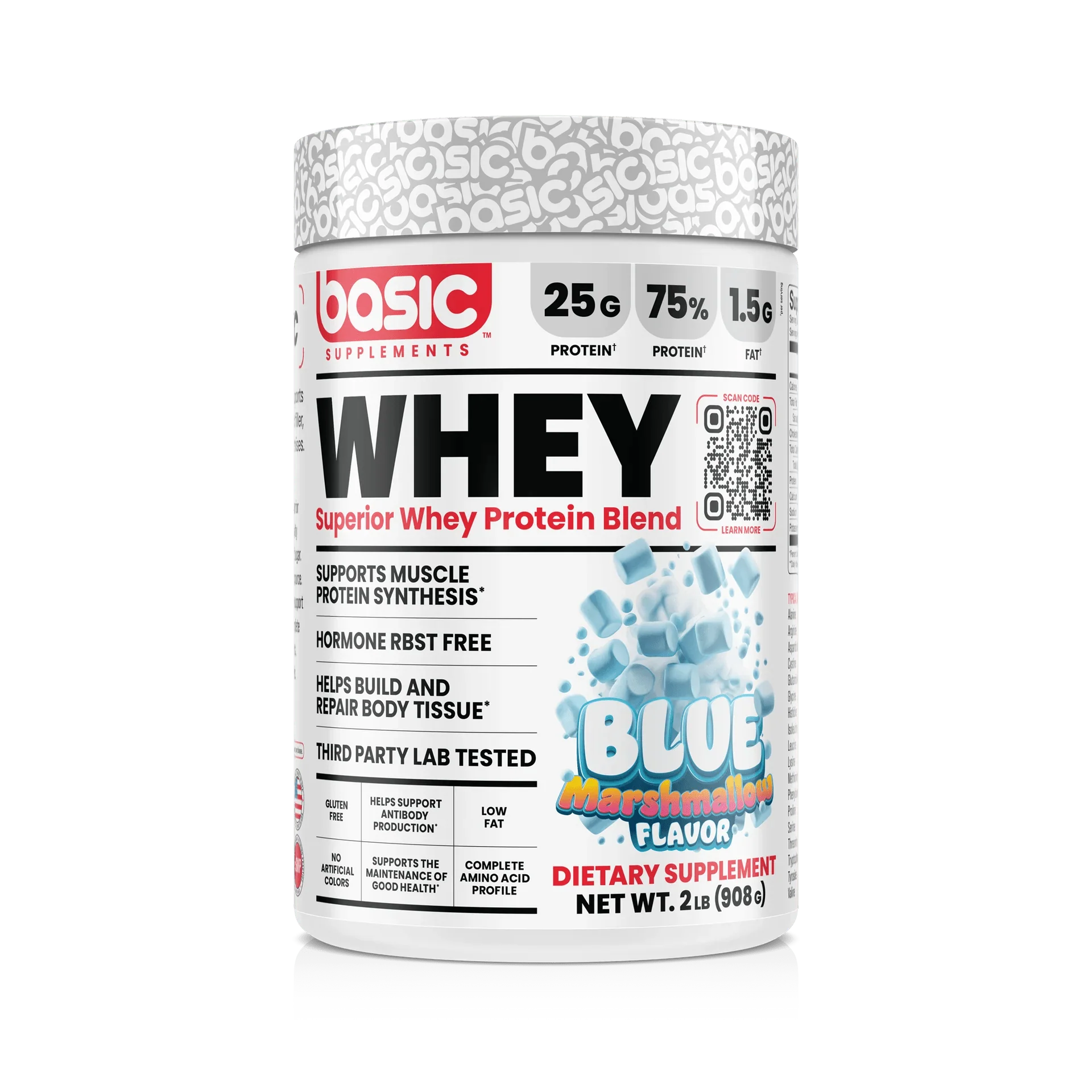 Basic Supplements Superior Whey Protein Blend 2lb, Blue Marshmallow